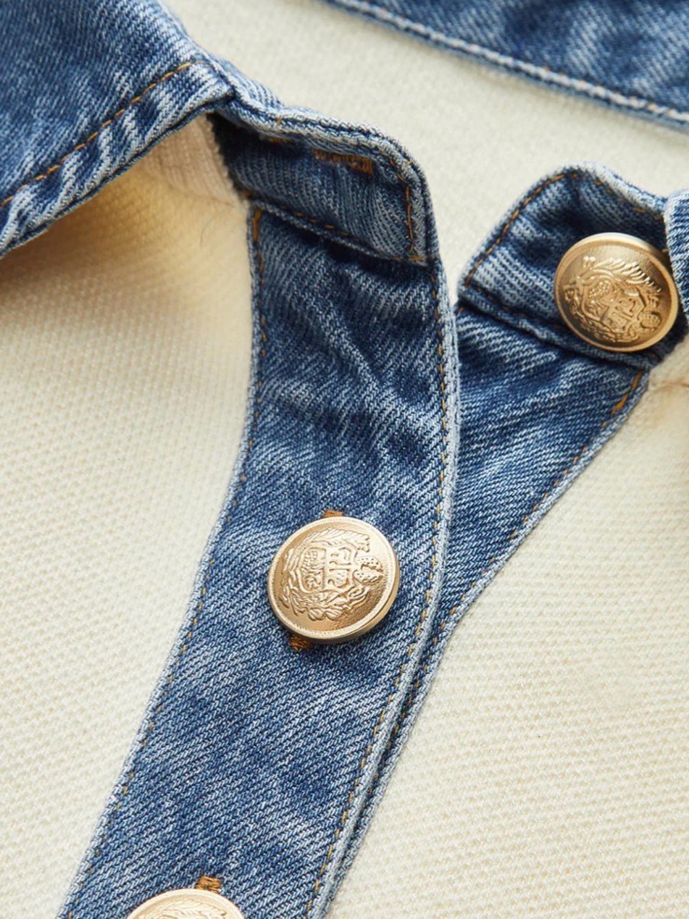 Commense denim collar cinched knit top - Picture 3 of 7